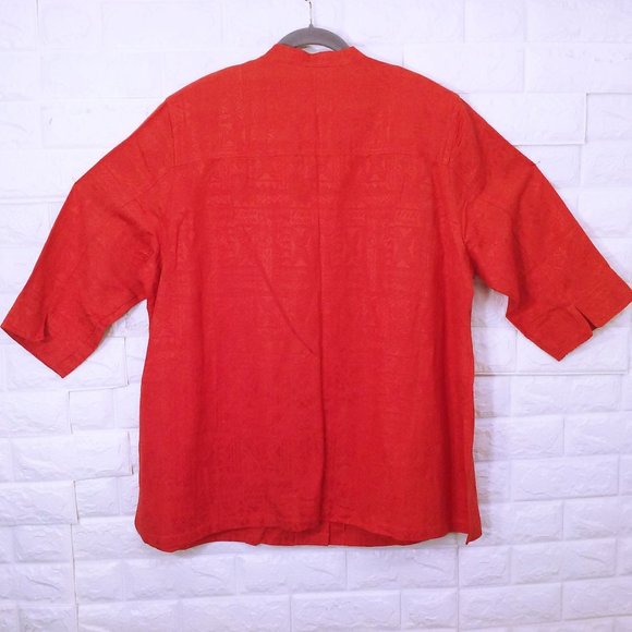 Erin London Top Linen Mandarin Shacket Tunic 2X Textured 3/4 Sleeves Orange - Picture 10 of 11